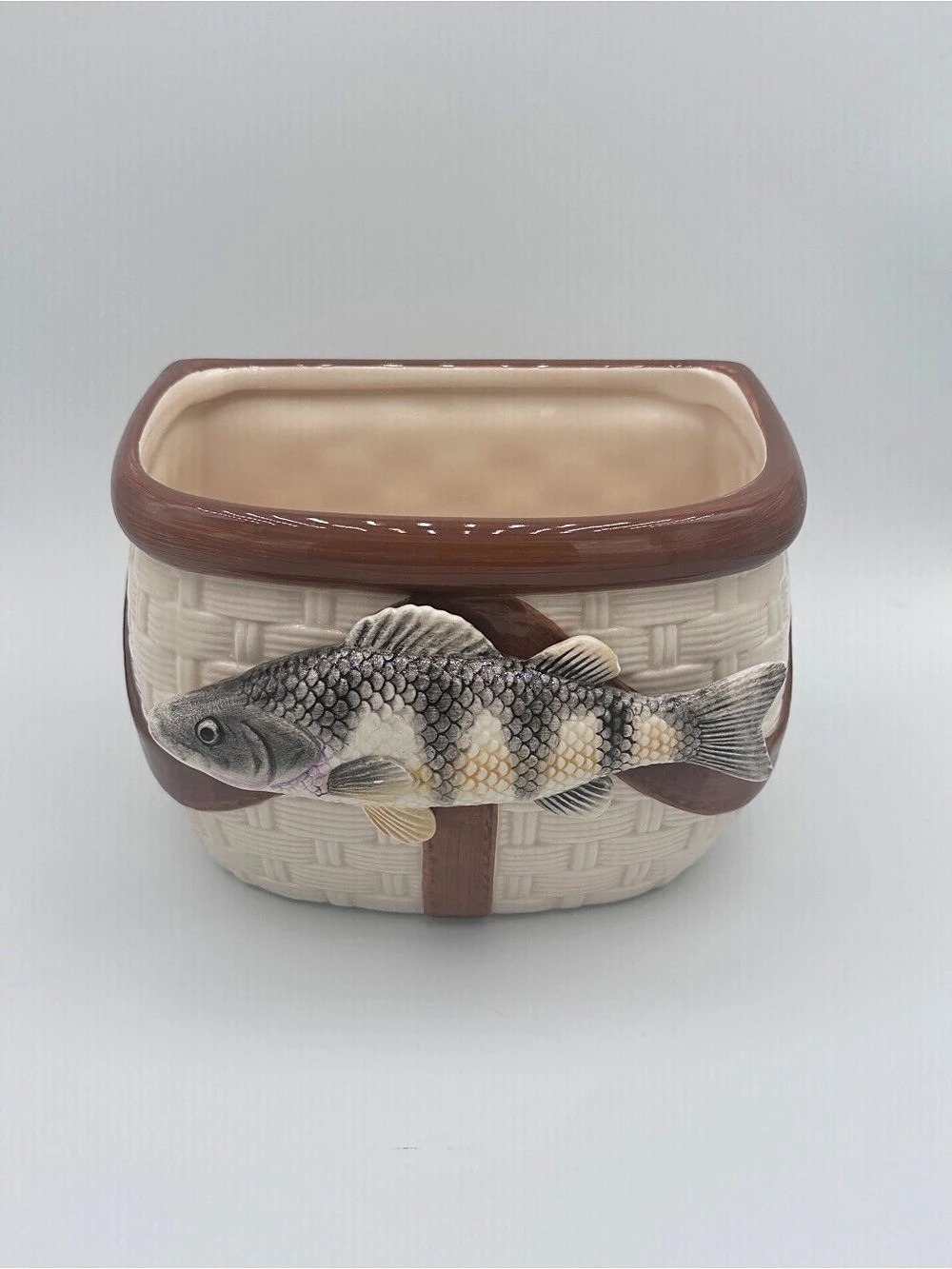 Napco Fish Basket Decor in White & Brown